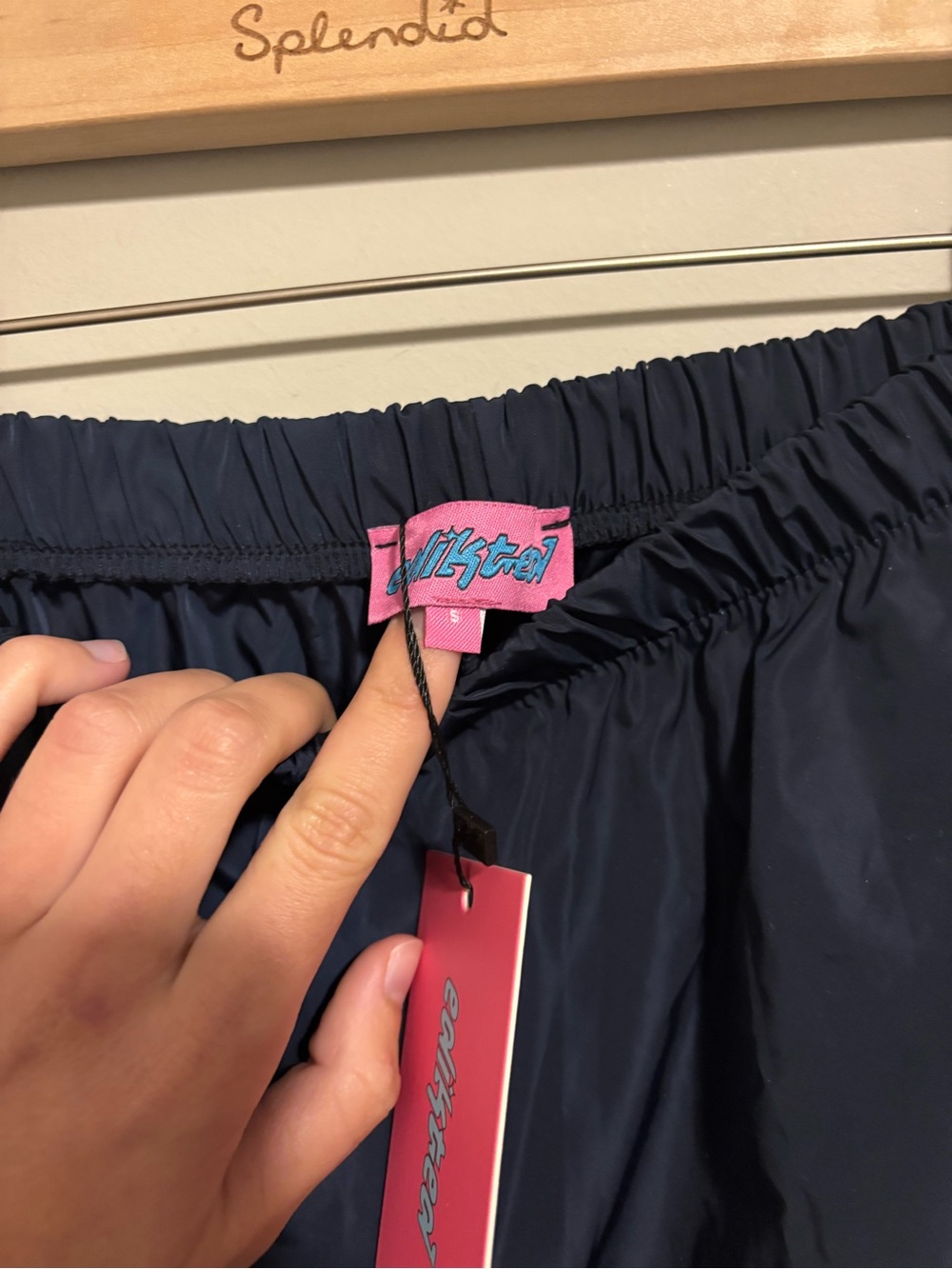 NWT Edikted Remy Bow Ribbon Track Pants Navy Blue size Small - Picture 6 of 7